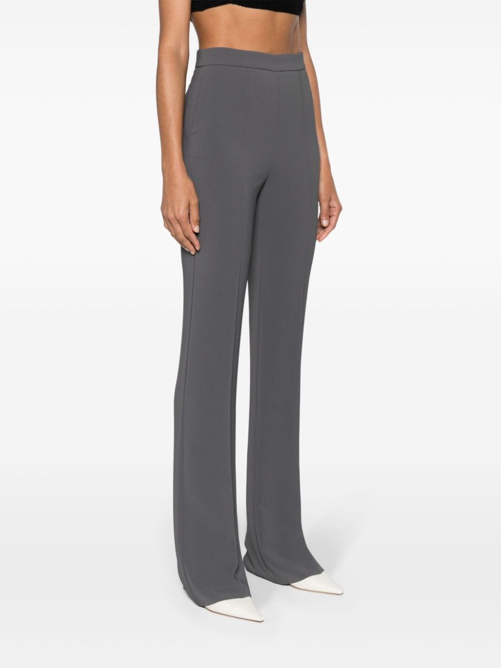 Shop Elisabetta Franchi Belted Crepe Tailored Trousers In Grey