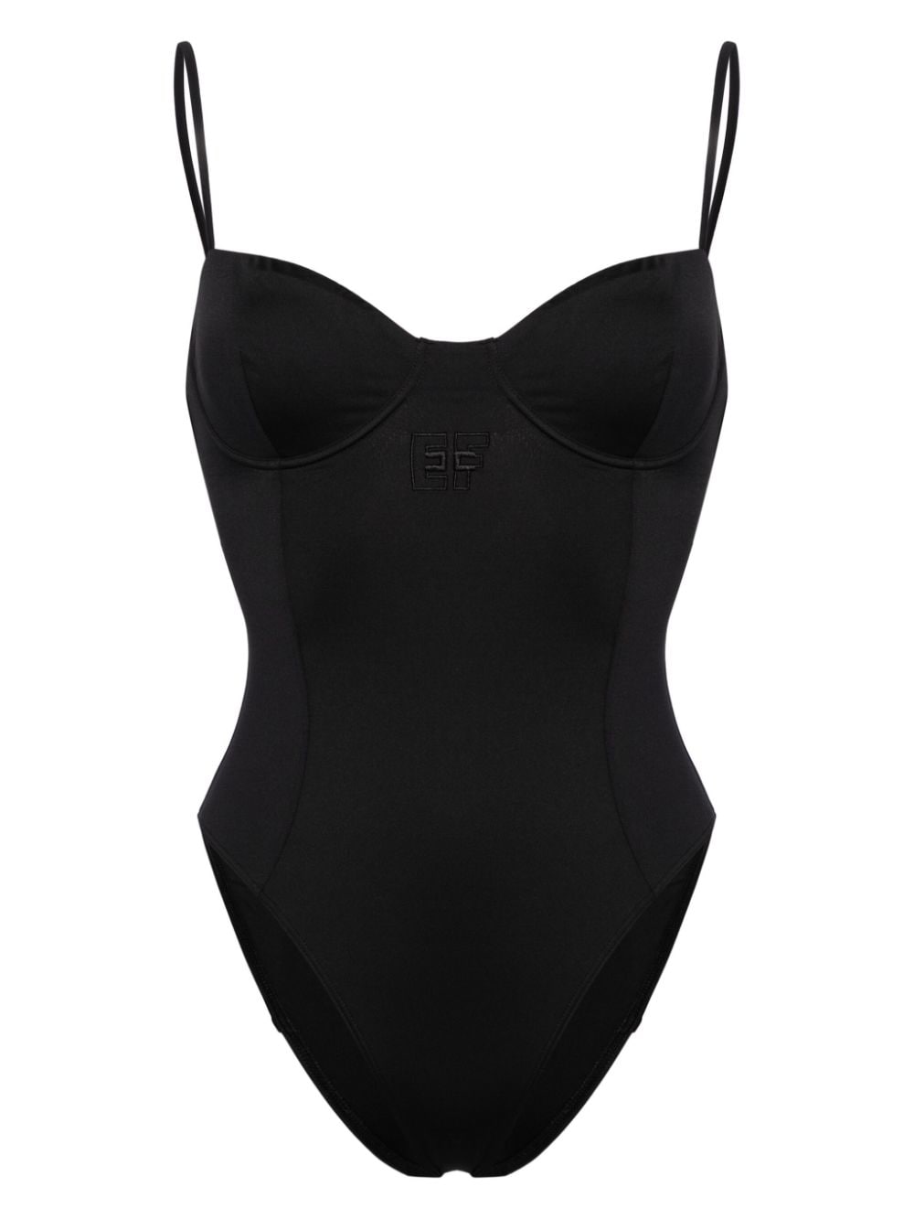 Elisabetta Franchi Logo-embroidered Bustier Swimsuit In Black