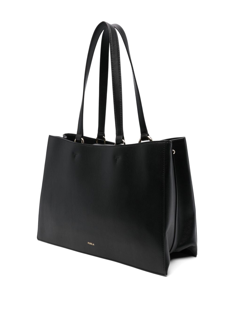 Shop Furla Nuvola Leather Tote Bag In Black