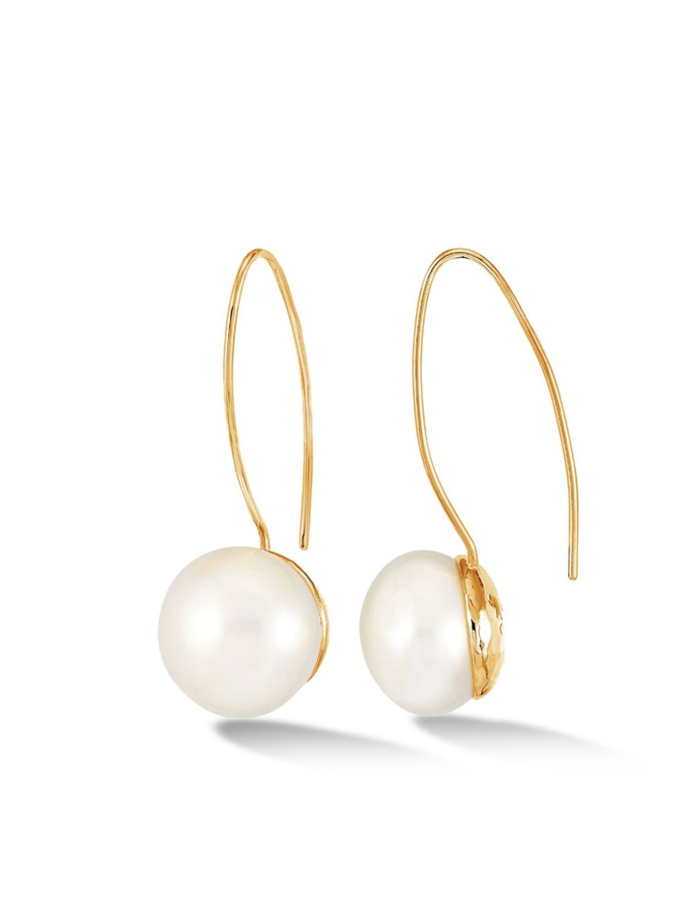 DOWER AND HALL Timeless 14mm Long White Pearl Earrings - Gold