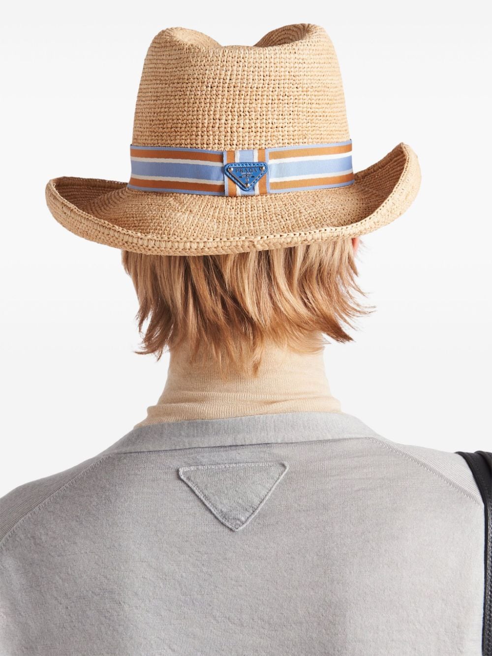 Shop Prada Triangle-logo Woven Raffia Hat In Neutrals