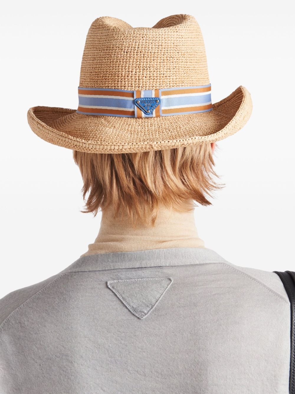 Prada triangle-logo woven raffia hat Beige