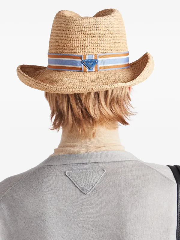 Prada triangle-logo Woven Raffia Hat | Neutrals | FARFETCH display picture 2