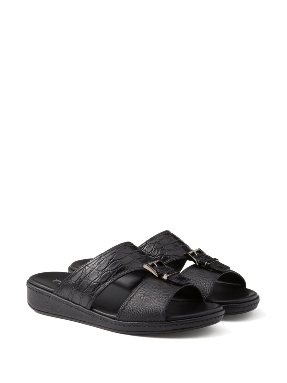 Prada Leren sandalen met bandjes - Zwart