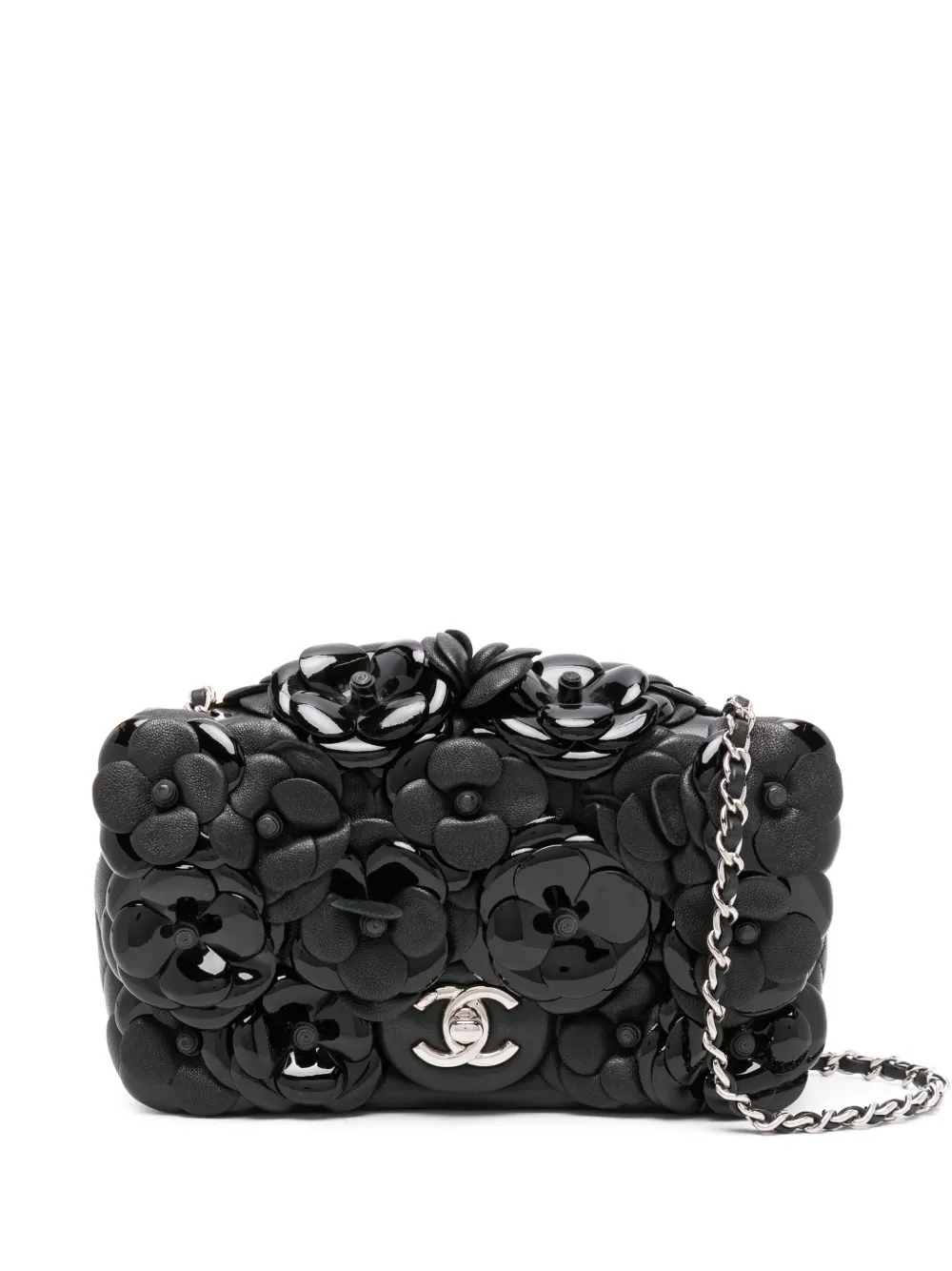 Pre-owned Chanel Mini Camelia Shoulder Bag In Black