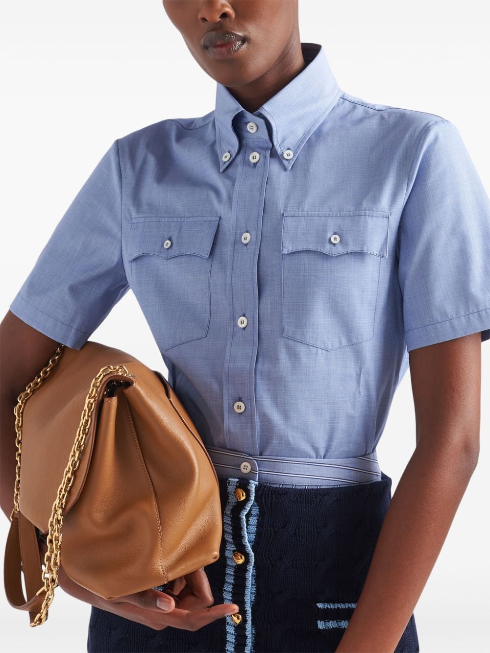 Shop Prada Short-sleeve Cotton Shirt In Blue
