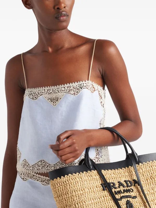 トップス Prada Prada lace-trimmed Linen Top | Blue | FARFETCH
