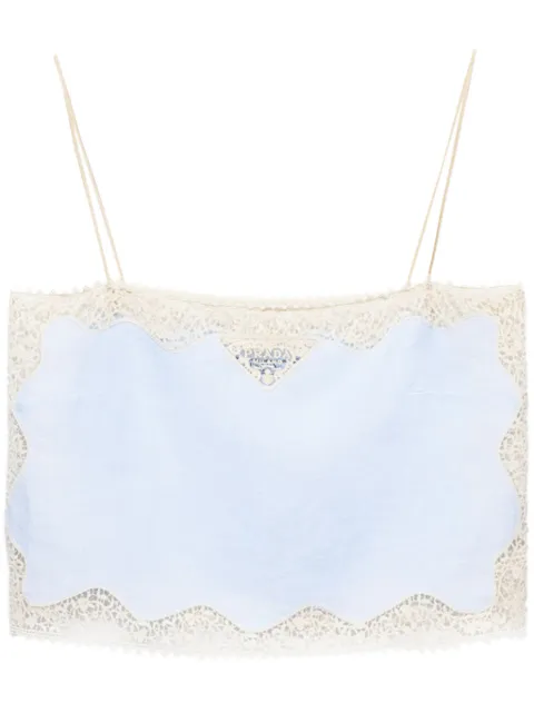 Prada lace-trimmed linen top
