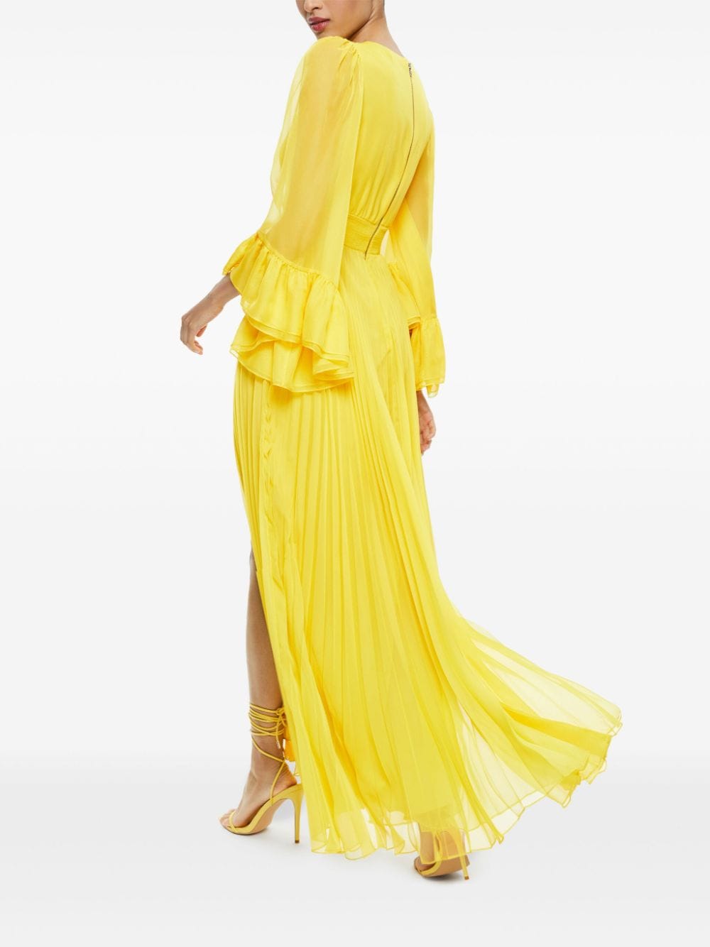 Shop Alice And Olivia Selene V-neck Pleated Maxi Dres In Yellow