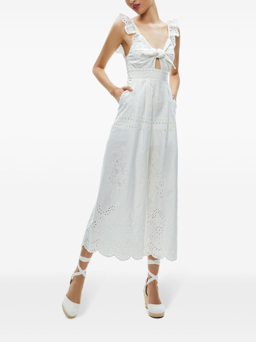 Shop Alice And Olivia Tie-front Cut-out Jumpsuit In White