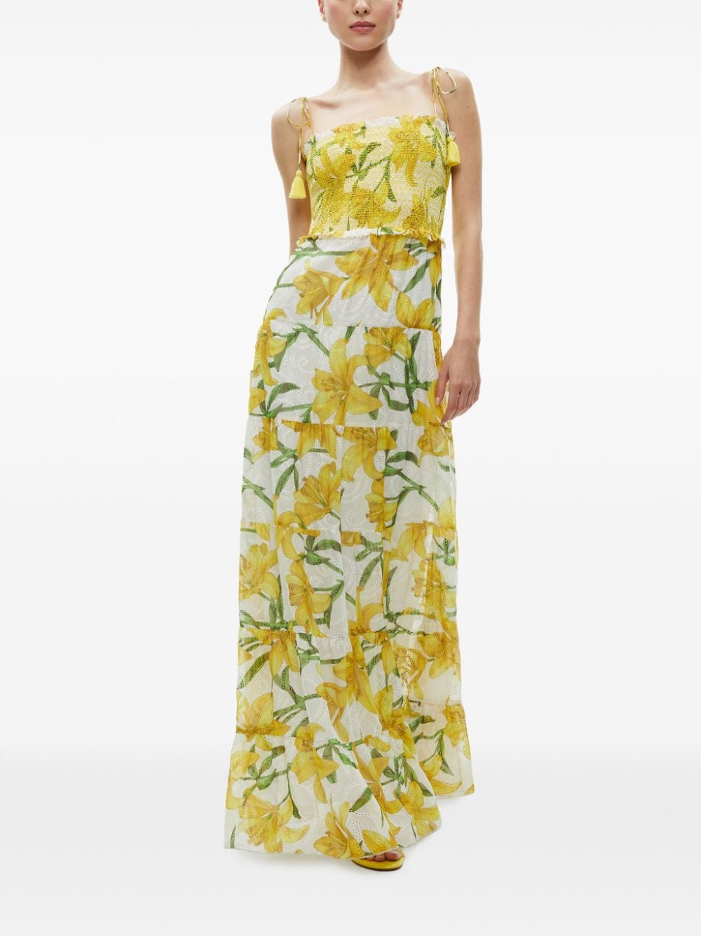 Shop Alice And Olivia Marna Floral-print Maxi Dress In Yellow