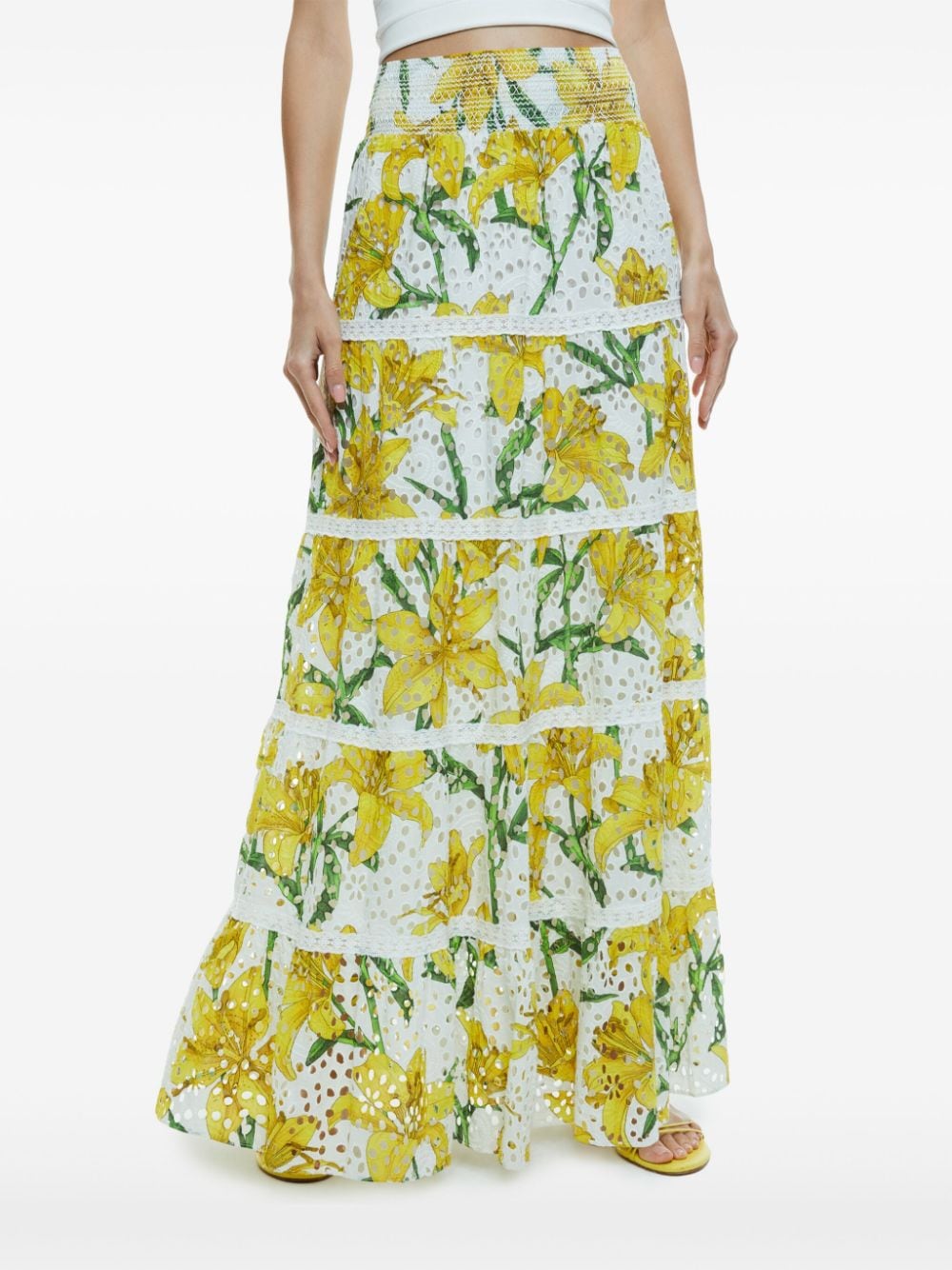 Shop Alice And Olivia Aisha Broderie-anglaise Skirt In Yellow