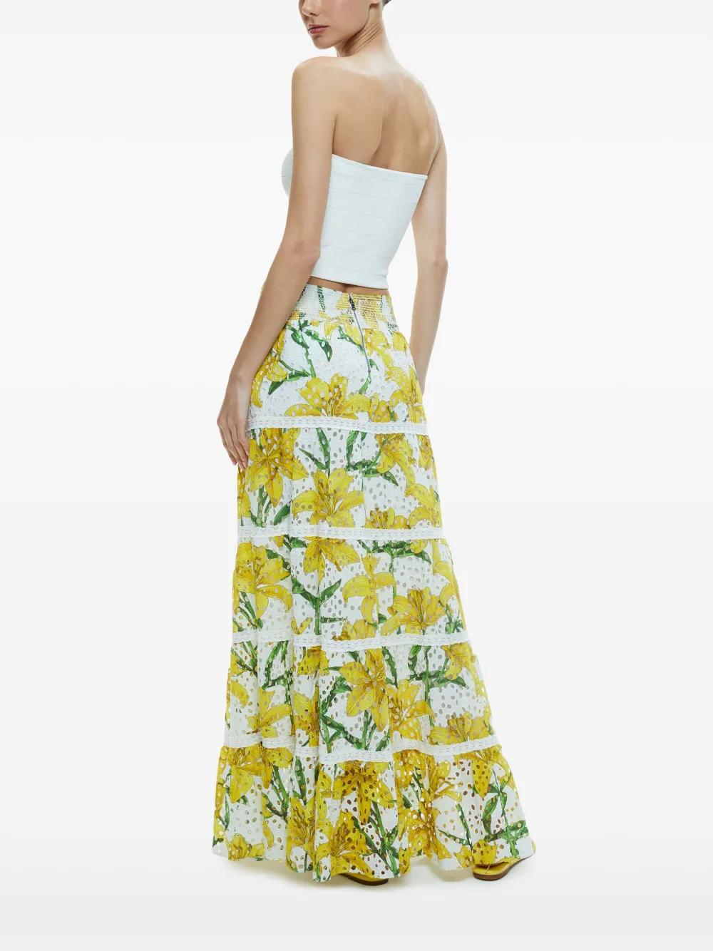 Shop Alice And Olivia Aisha Broderie-anglaise Skirt In Yellow