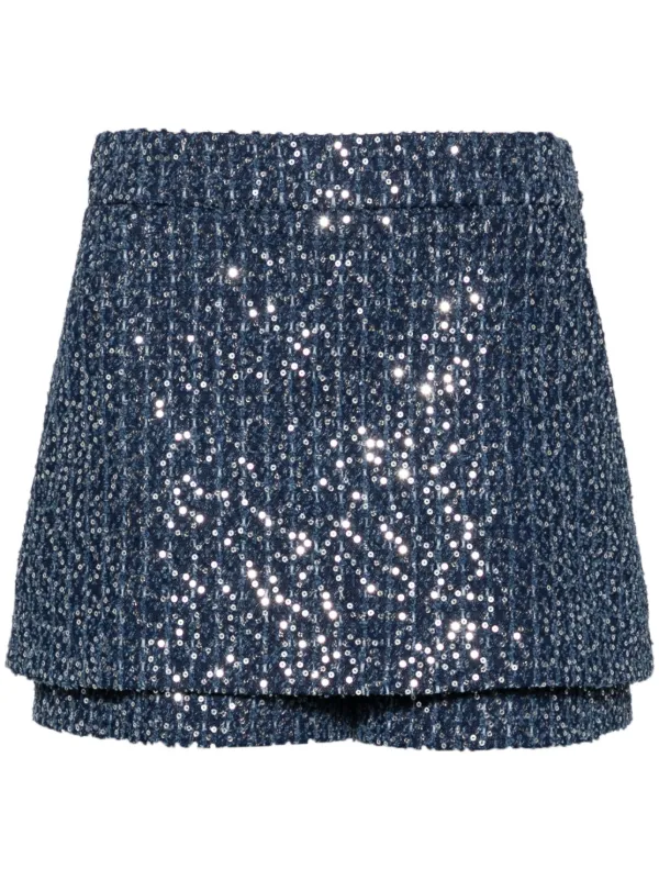Maje Sequinned Tweed Shorts Blue FARFETCH AZ