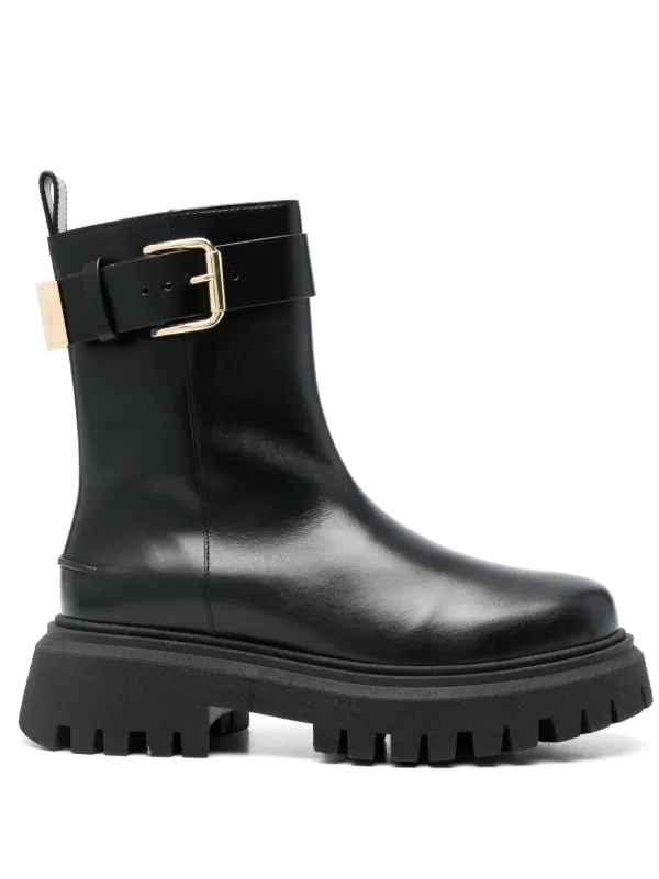 Maje buckle detail Leather Boots Black FARFETCH AO