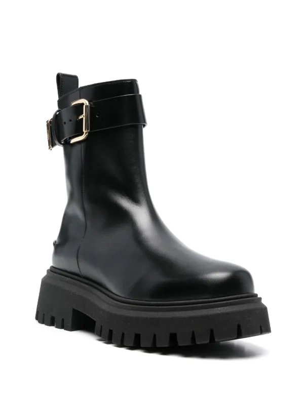 Maje buckle detail Leather Boots Black FARFETCH