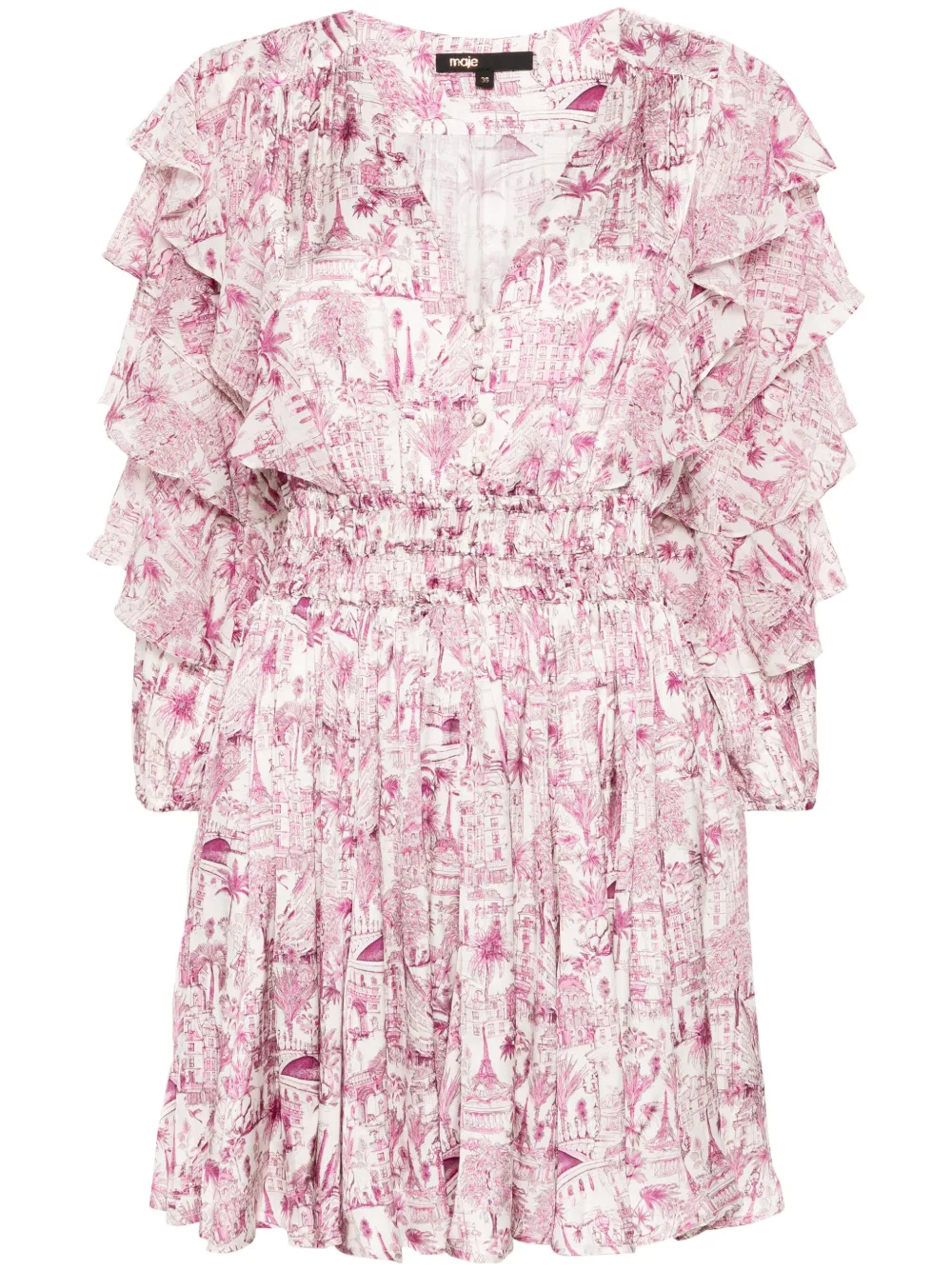 Maje graphic-print ruffled mini dress Women