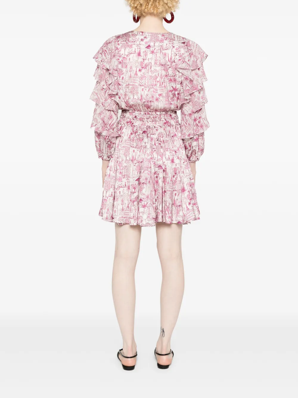 Affordable Maje graphic-print ruffled mini dress Women