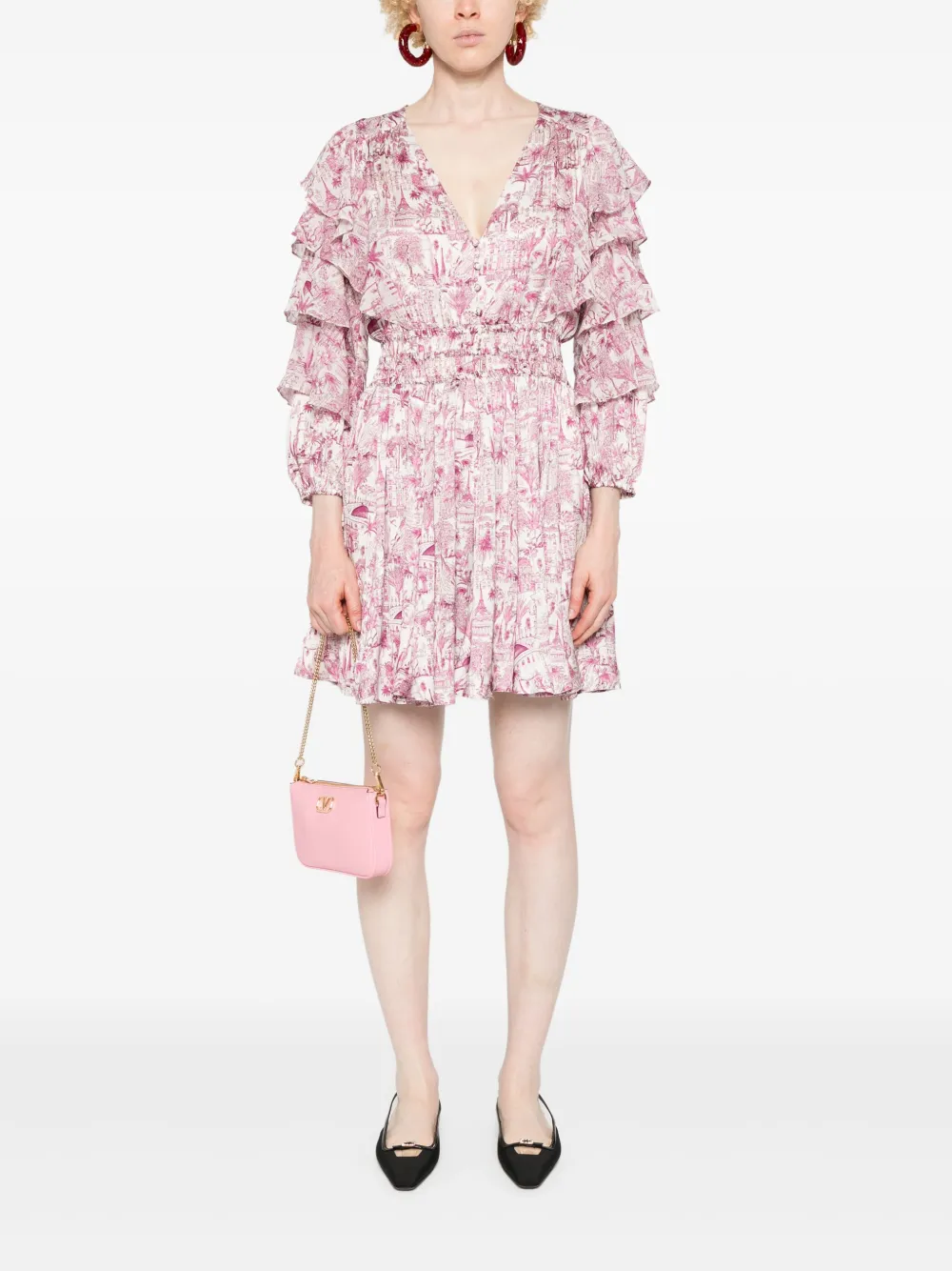 Affordable Maje graphic-print ruffled mini dress Women