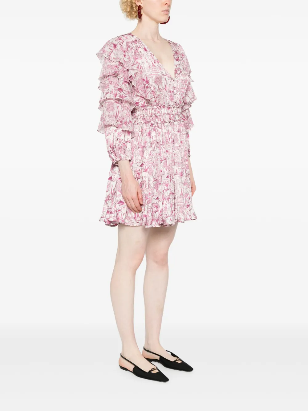 Affordable Maje graphic-print ruffled mini dress Women
