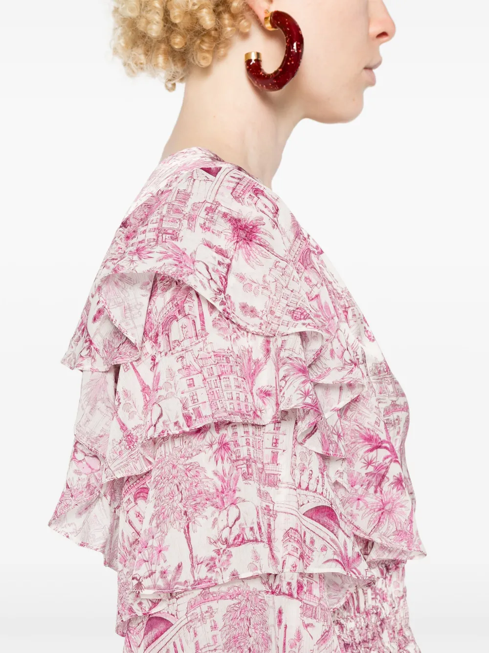 Affordable Maje graphic-print ruffled mini dress Women