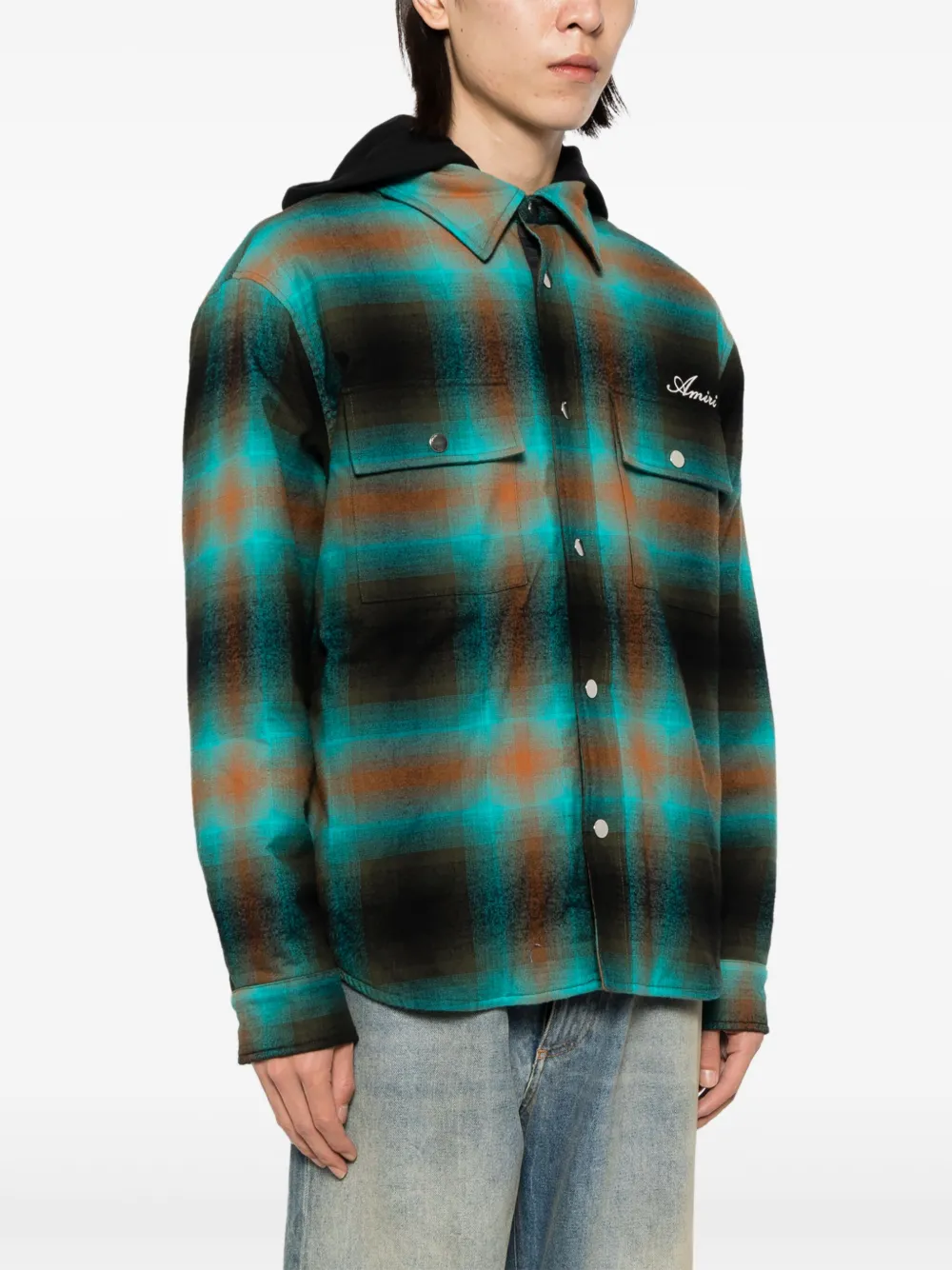 AMIRI Geruit shirtjack met geborduurd logo Bruin