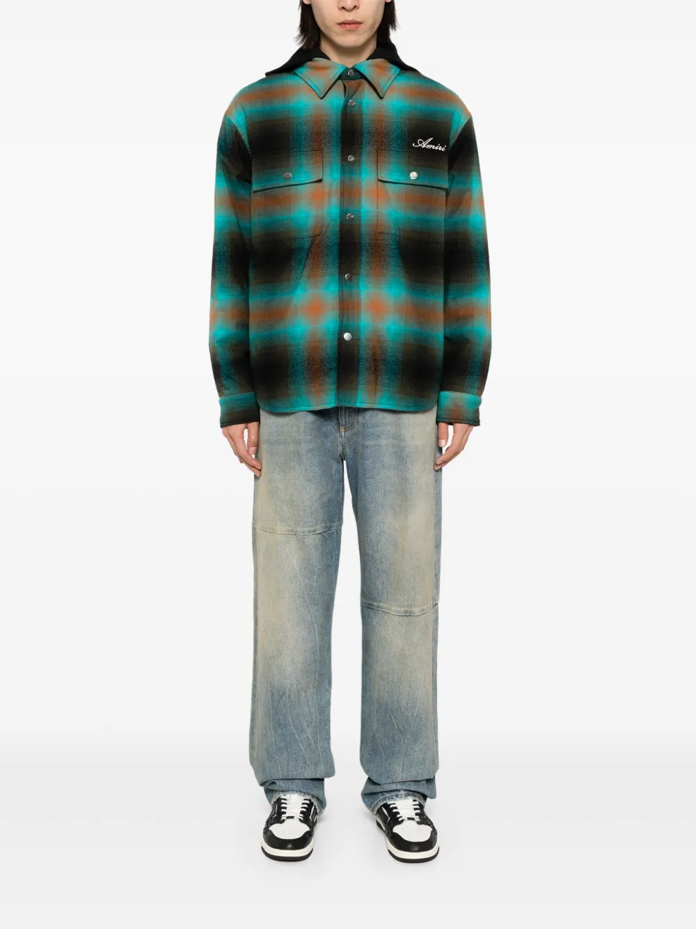 AMIRI Geruit shirtjack met geborduurd logo Bruin