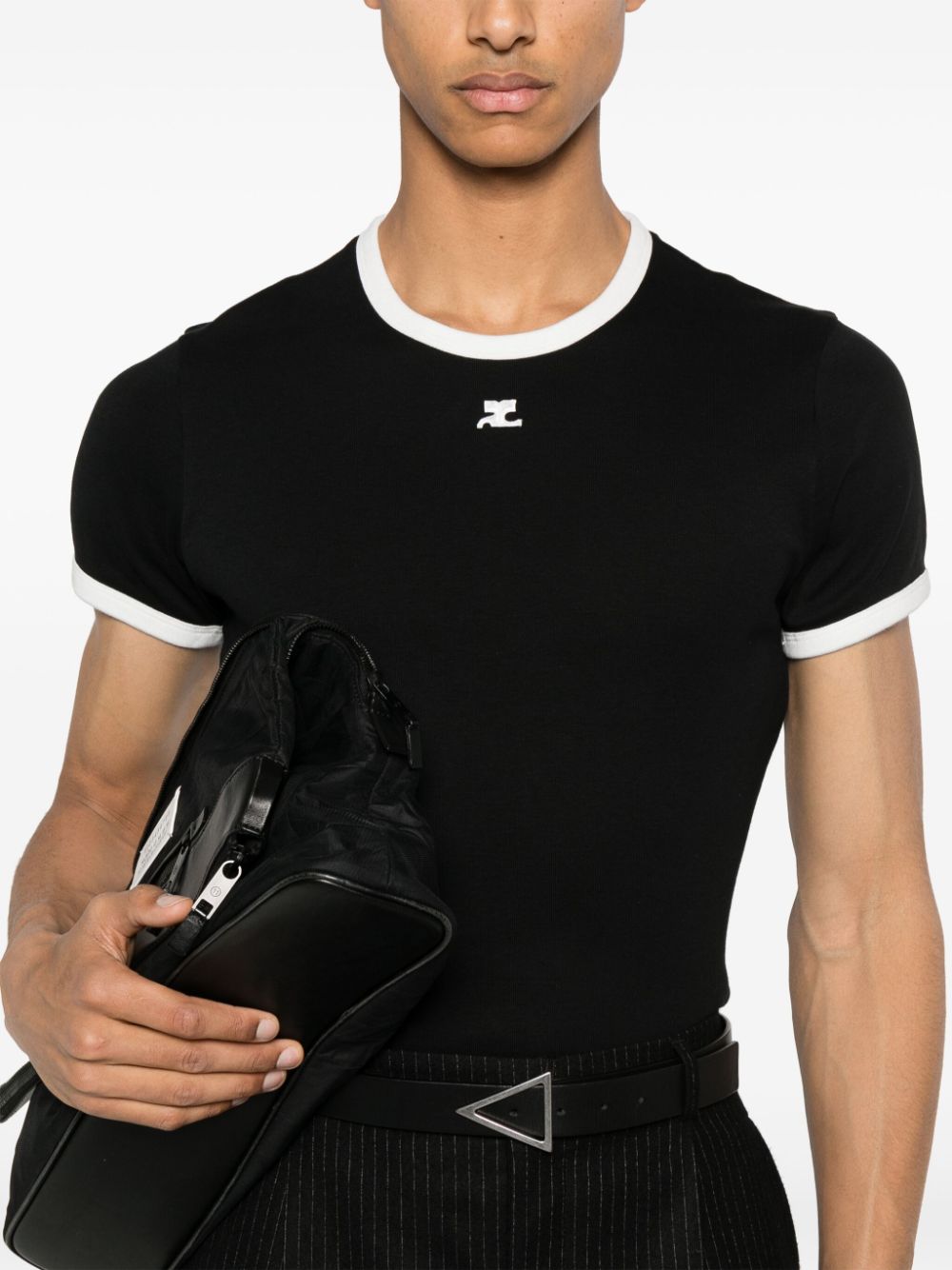 Shop Courrèges Contrast Cotton T-shirt In Black