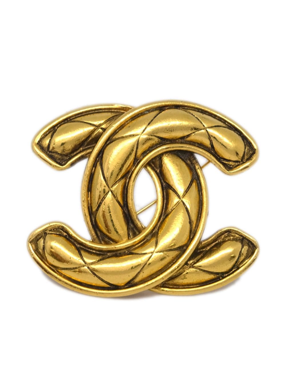 Pre-owned Chanel 1980-1990 Diamond-pattern Cc Brooch In Gold