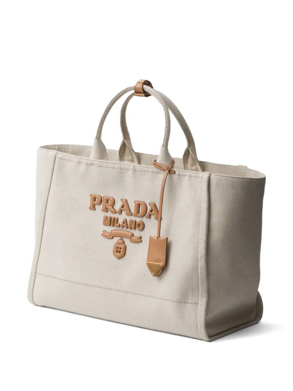 トートバッグ Prada Cotton And Linen Tote Bag Prada Linen Tote Bag | Neutrals | FARFETCH