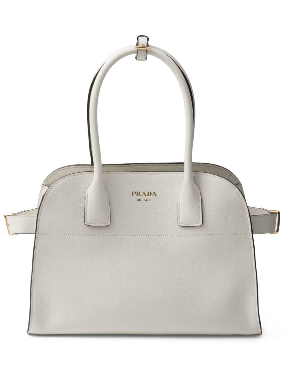 Shop Prada Medium Logo-stamp Leather Tote Bag In Weiss
