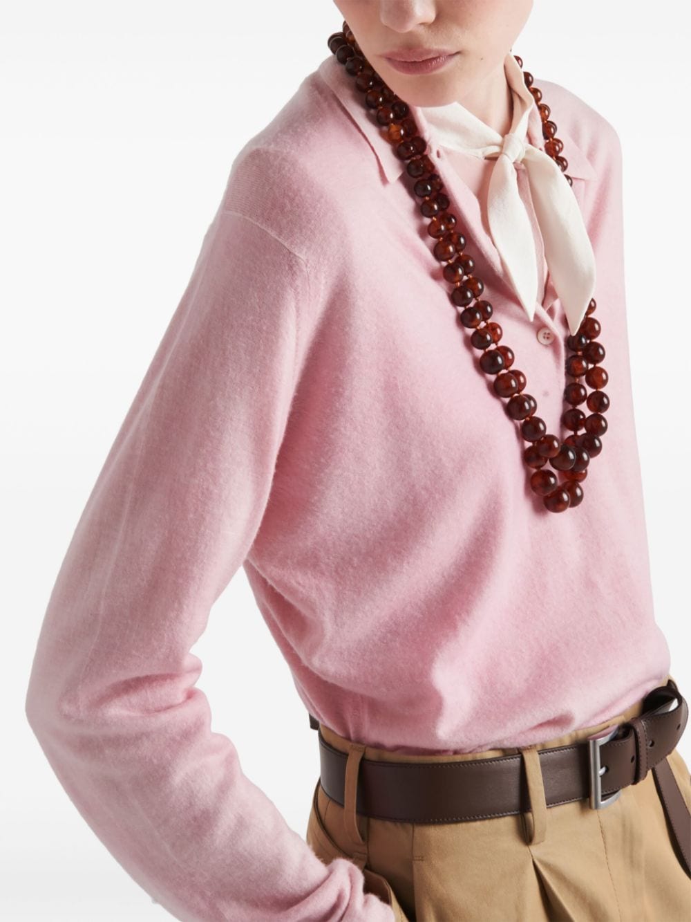 Shop Prada Fine-knit Cashmere Polo Shirt In Pink
