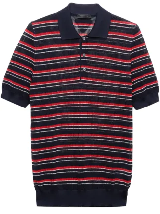 Prada Striped Silk Polo Shirt Blue FARFETCH BH