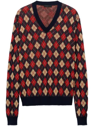 Prada argyle v neck knit sweater