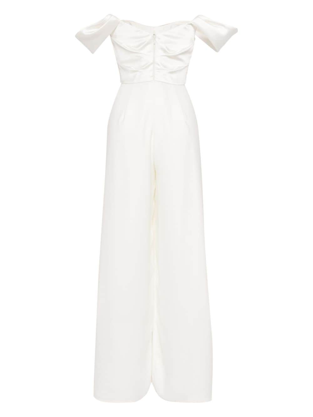 Shop Amsale Off-shoulder Satin Jumpsuit In White