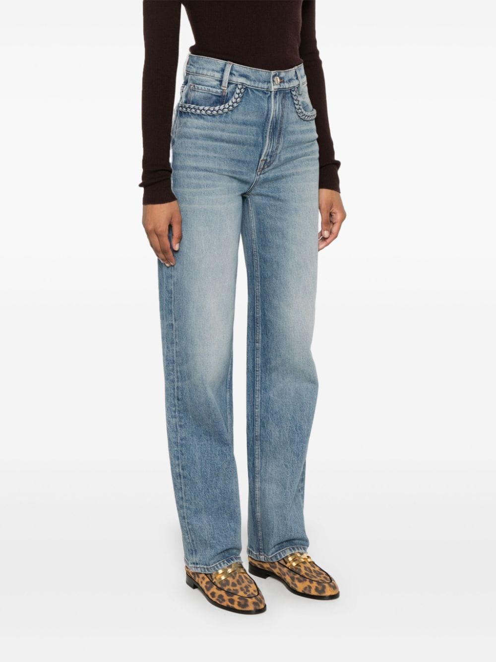 Shop Maje Braided-trim Straight-leg Jeans In Blue