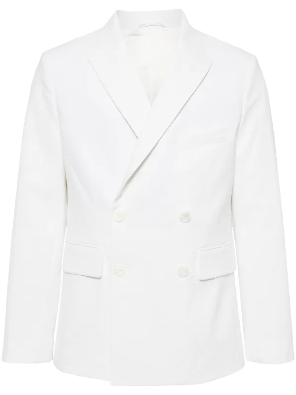Bode Seersucker Double-breasted Blazer in White