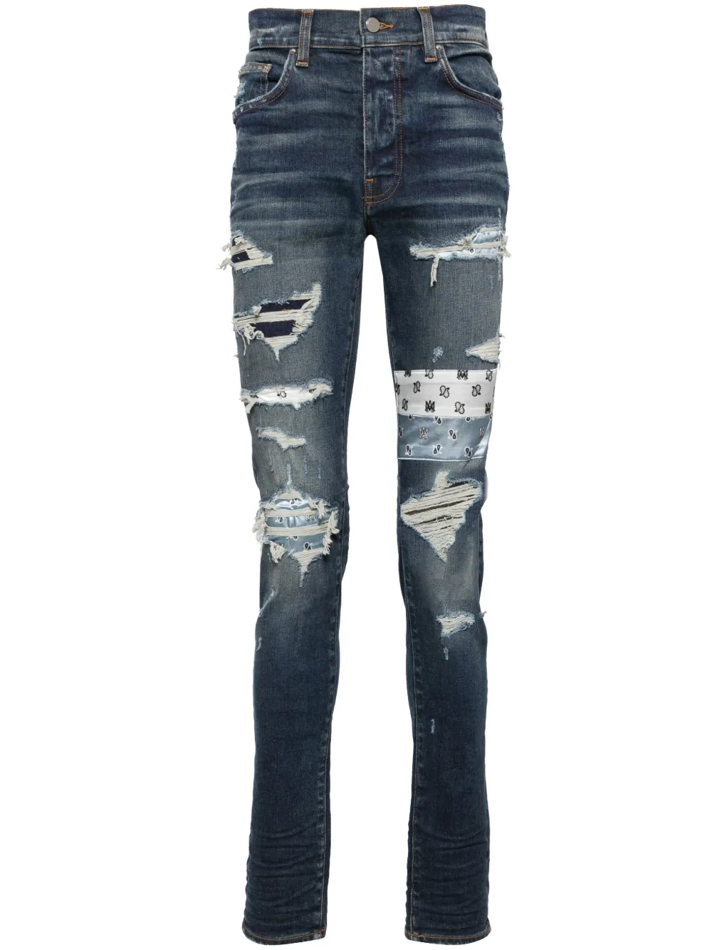 AMIRI Ma skinny jeans met paisley patchwork Blauw