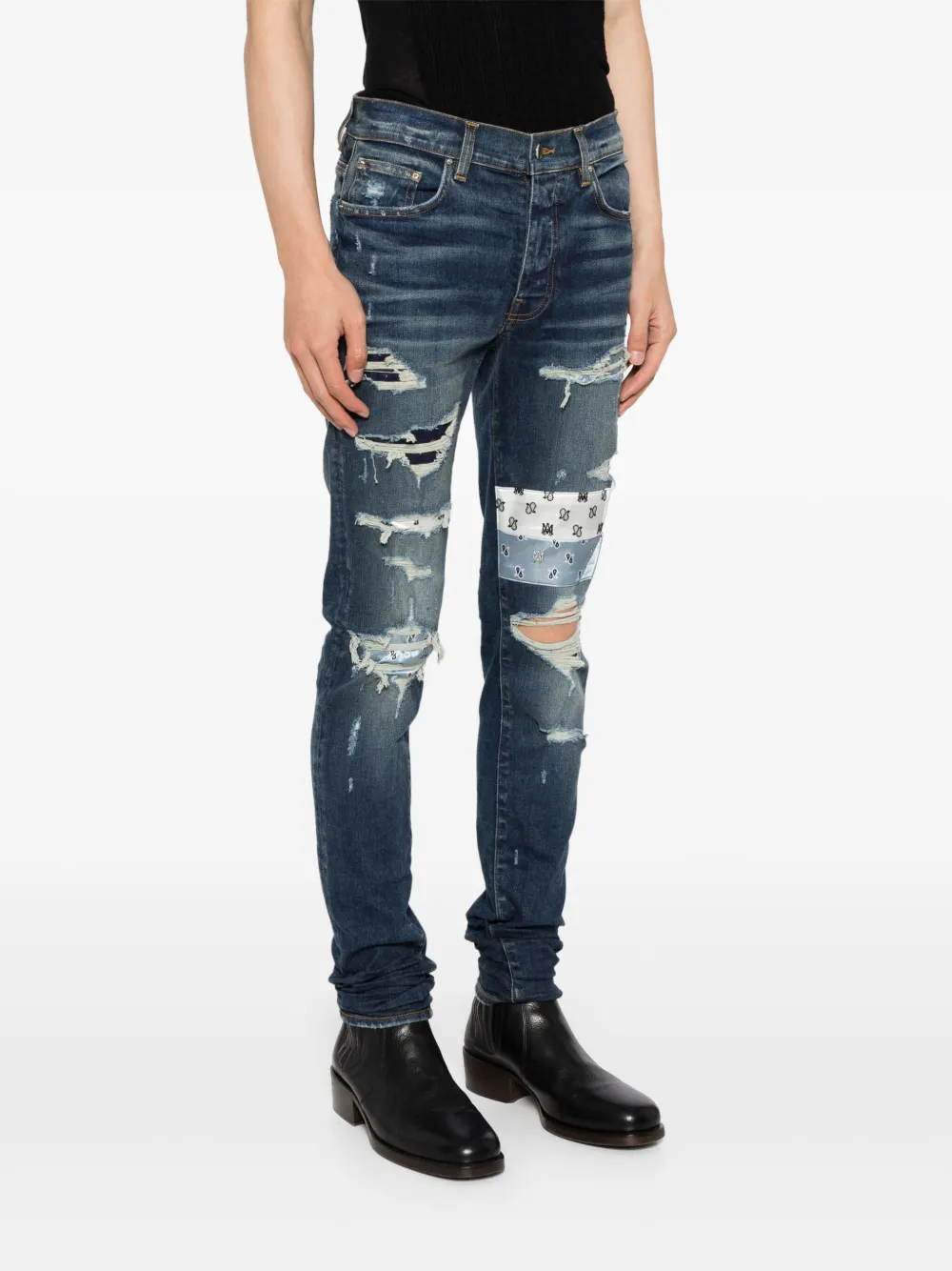 AMIRI Ma skinny jeans met paisley patchwork Blauw