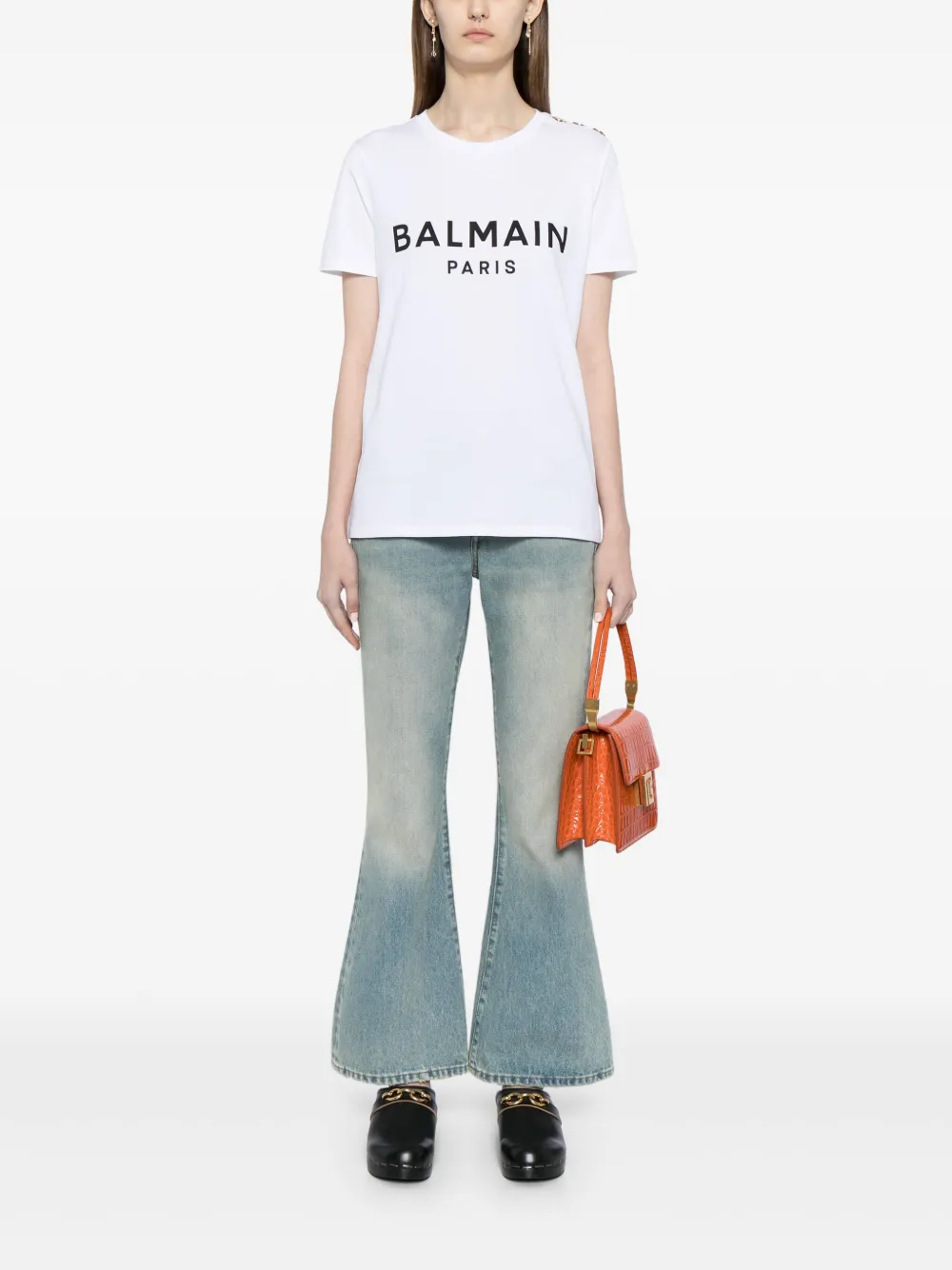 Balmain Flocked Graphic Print T-shirt In White