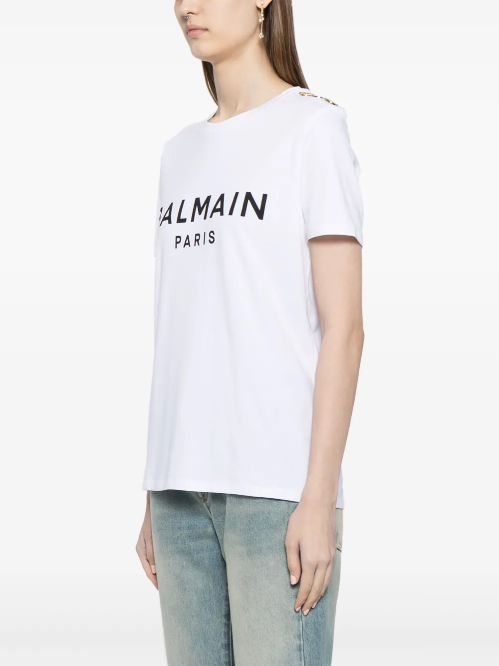Balmain Flocked Graphic Print T-shirt In White