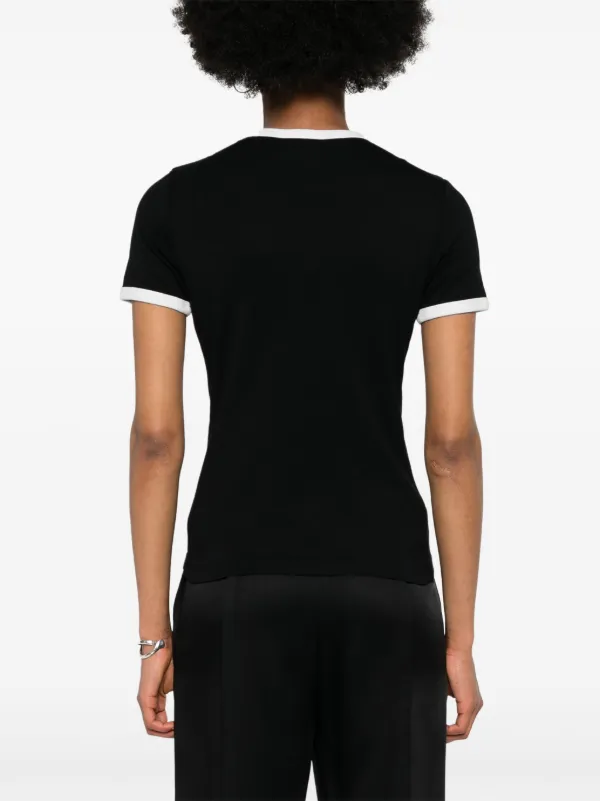 Courrèges logo-patch contrasting-trim T-shirt | Black | FARFETCH