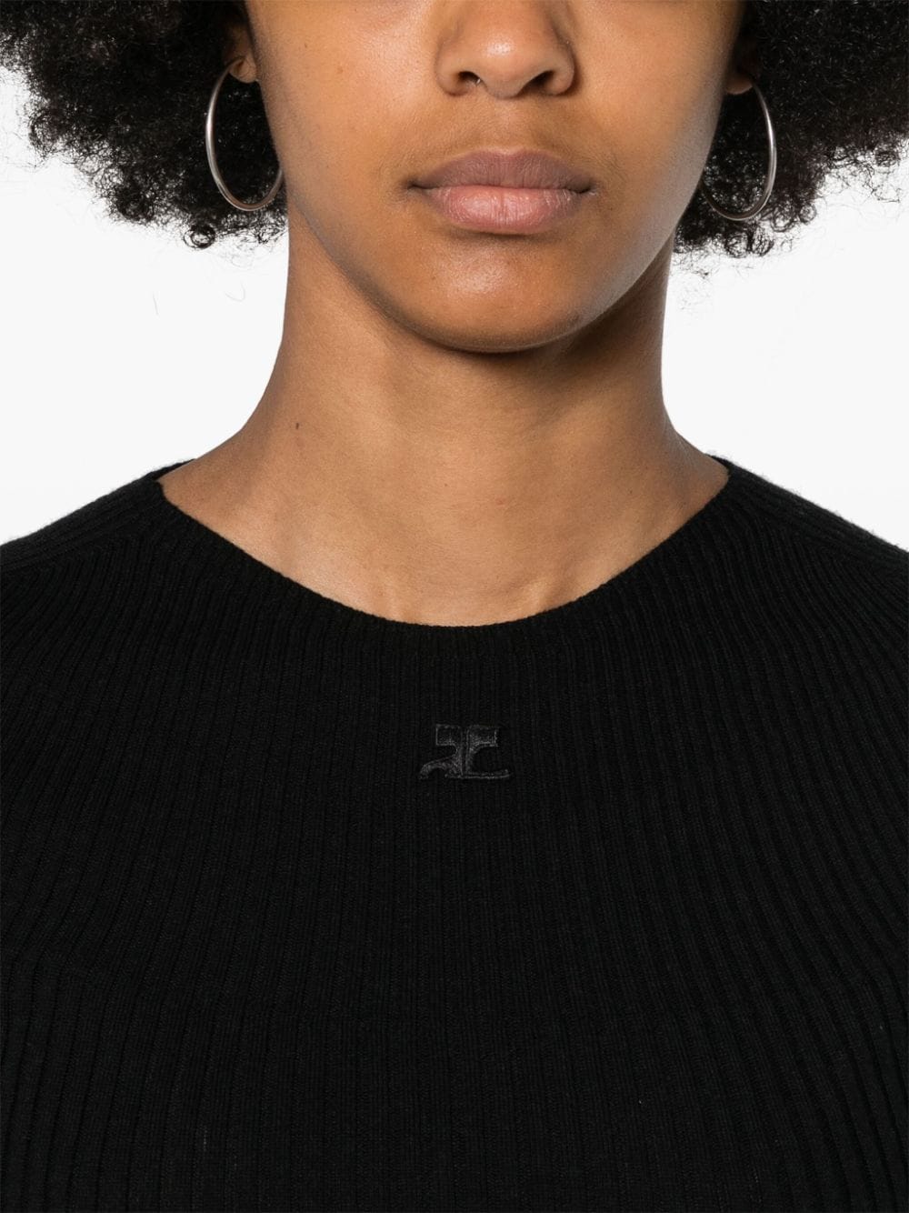 Shop Courrèges Solar Logo-patch Ribbed T-shirt In Black