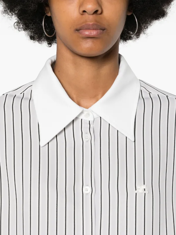 Courrèges logo-patch Striped Shirt | Black | FARFETCH