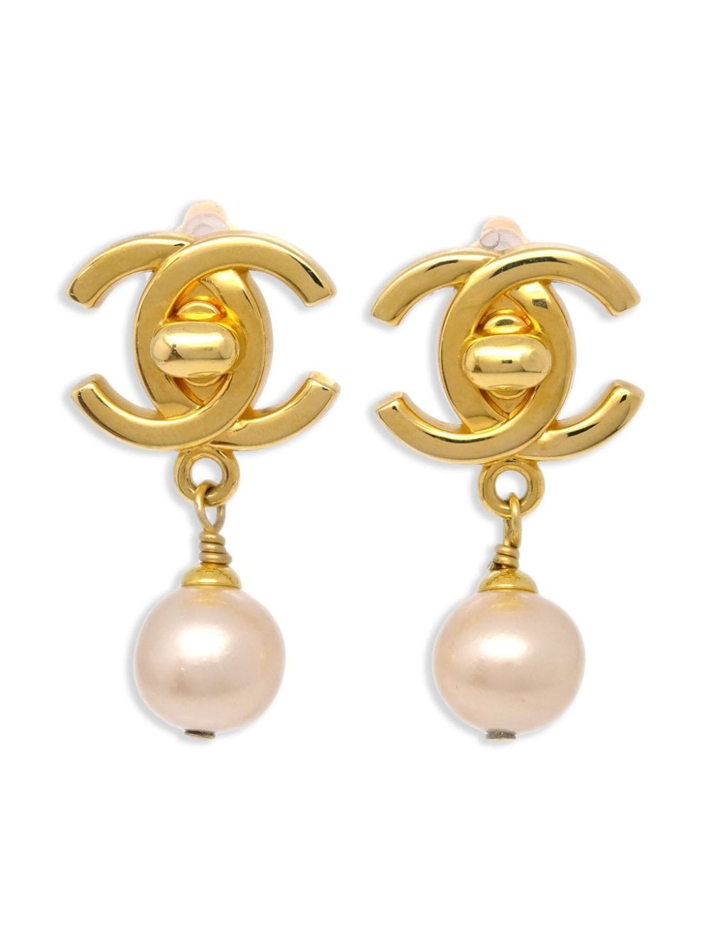 1997 CC turn-lock faux-pearl earrings