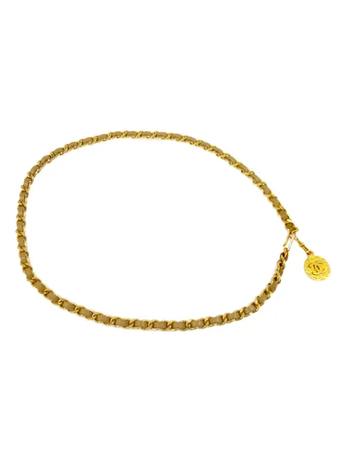 Ceinture en chaîne et cuir à médaillon (1982) - CHANEL Pre-Owned - Modalova