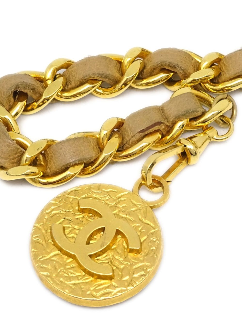 Pre-owned Chanel Medallion 皮质搭链腰带（1982年典藏款） In Gold