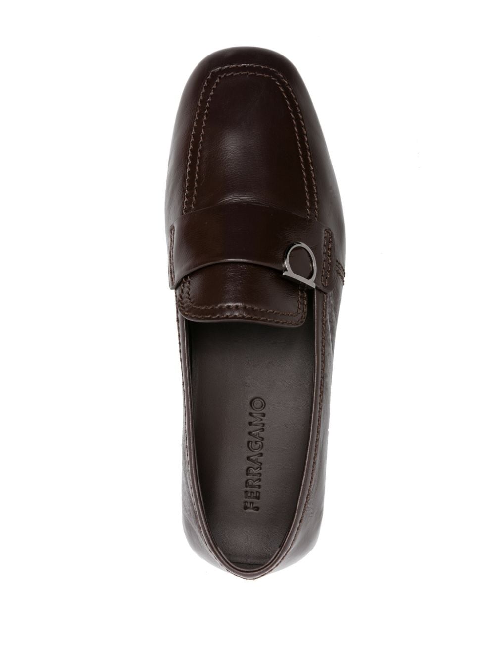 Shop Ferragamo Gancini-plaque Leather Loafers In Brown