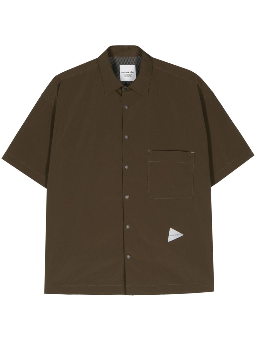 And Wander Logo-patch Classic-collar Shirt In Green