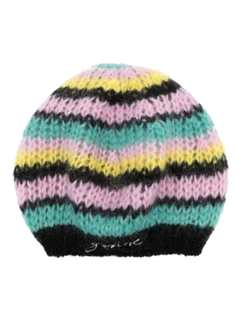 GANNI striped embroidered logo beret